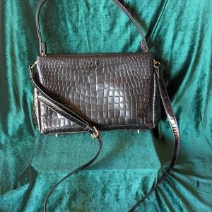 Collectible Black CrocodileSkin Shoulder Bag, Unlabeled, Vintage, Velvet Inside